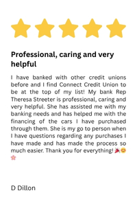 Google Review by D Dillon for Connect Credit Union